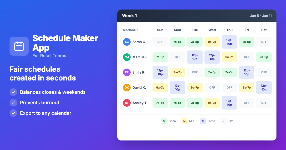 Schedule Maker - Retail Staff Scheduler